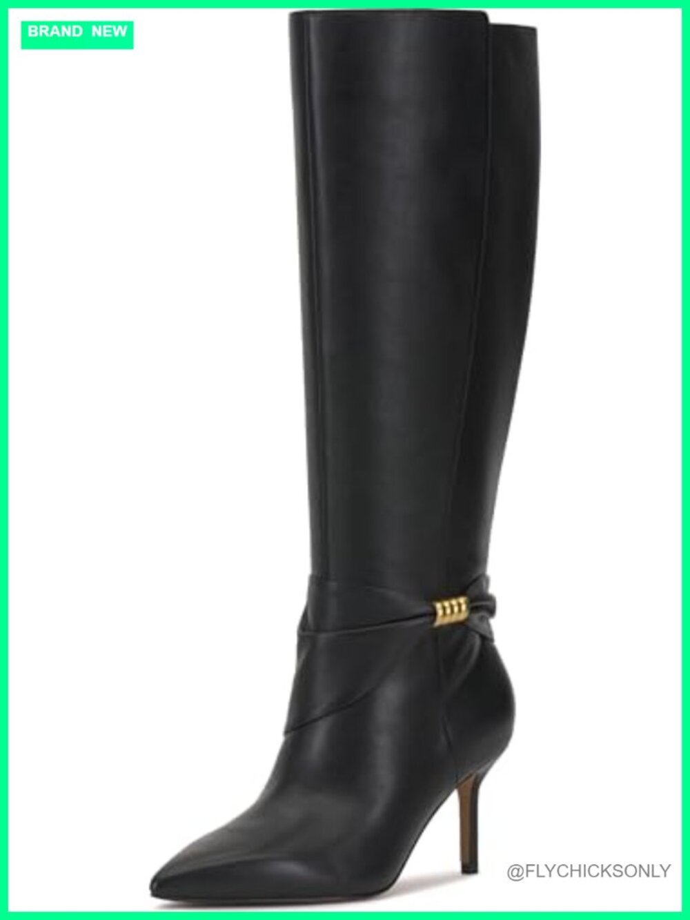 Wide Calf Knee High Stiletto Boot Pointed Toe Leather